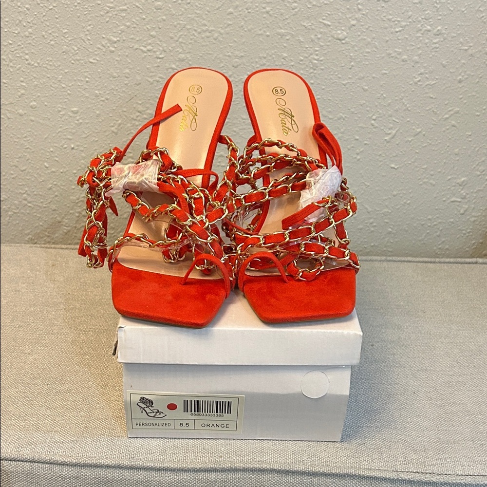 Mata Shoes Orange Chain Strap Heels